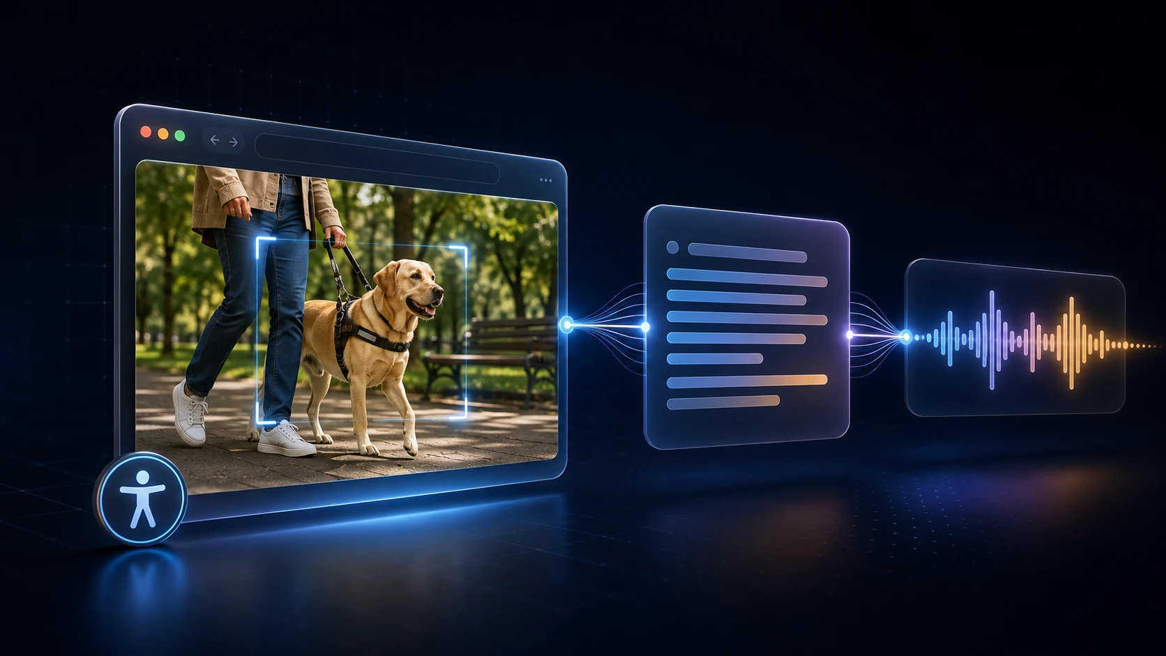 Screen reader interface presenting useful alt text for an accessible website image